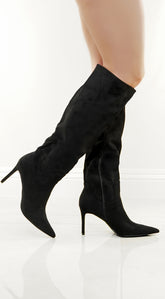Tassa Faux Suede Pointed Toe Boots - Black